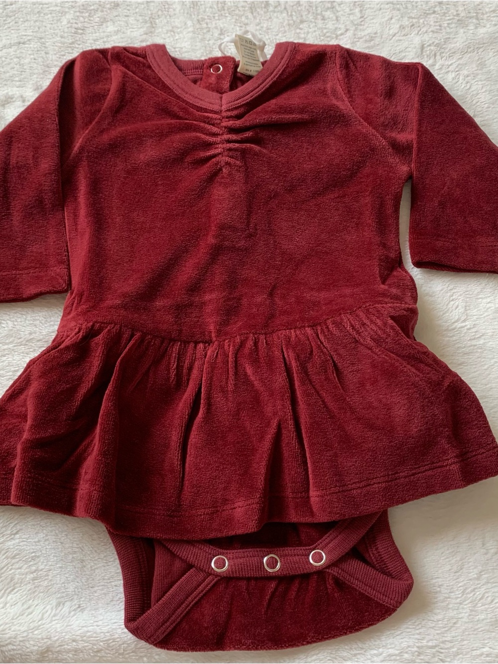 Kate Quinn Merlot Long Sleeve Rouched Skirted Bodysuit Size 6/12 NWT